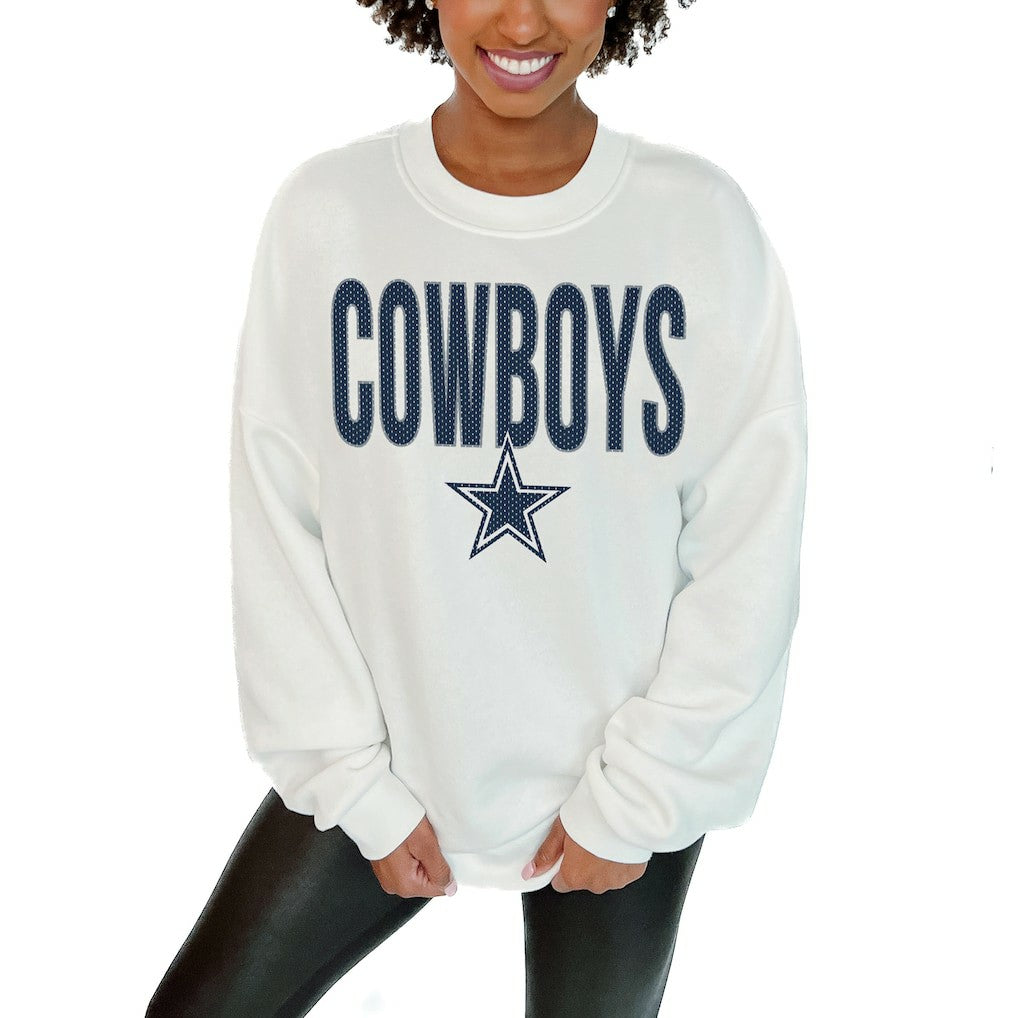 Dallas Cowboys Gameday Couture Women's Just Go With It Oversized Long Sleeve Crewneck Sweatshirt – White | NFL