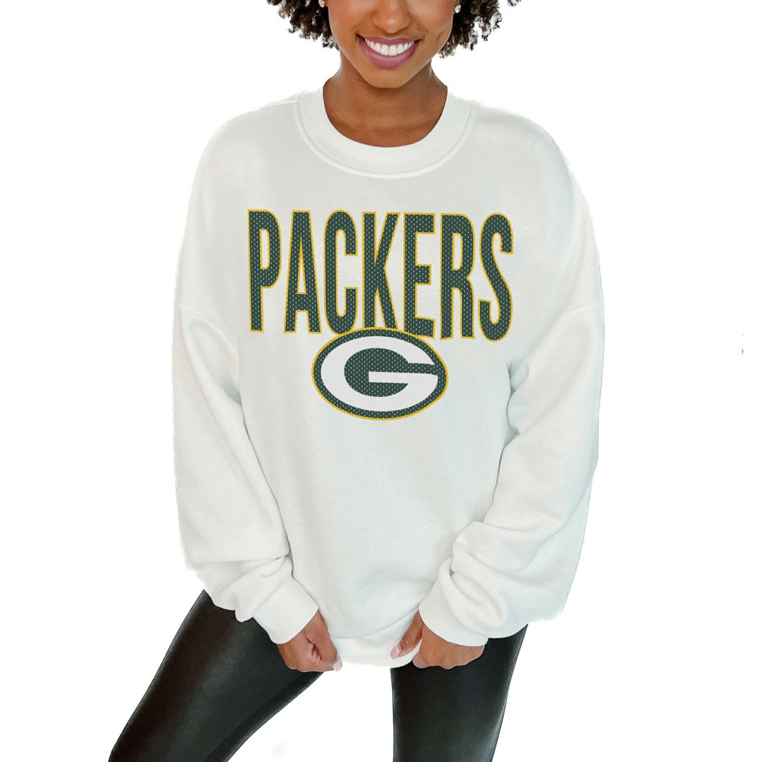 Green Bay Packers Gameday Couture Women's Just Go With It Oversized Long Sleeve Crewneck Sweatshirt – White | NFL