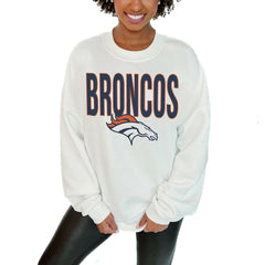 Denver Broncos Gameday Couture Women's Just Go With It Oversized Long Sleeve Crewneck Sweatshirt – White | NFL