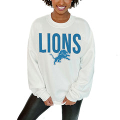 Detroit Lions Gameday Couture Women's Just Go With It Oversized Long Sleeve Crewneck Sweatshirt – White | NFL