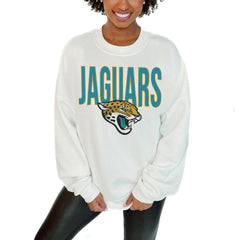 Jacksonville Jaguars Gameday Couture Women's Just Go With It Oversized Long Sleeve Crewneck Sweatshirt – White | NFL