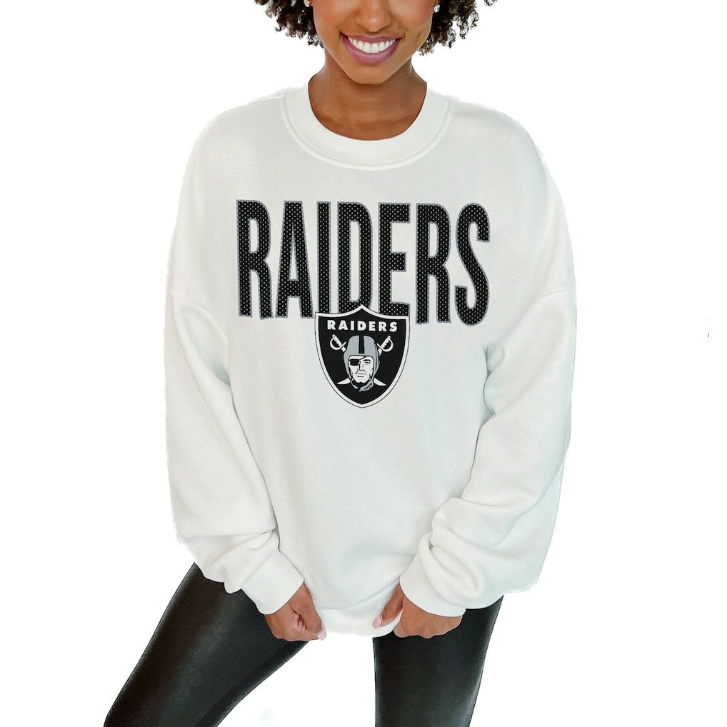 Las Vegas Raiders Gameday Couture Women's Just Go With It Oversized Long Sleeve Crewneck Sweatshirt – White | NFL