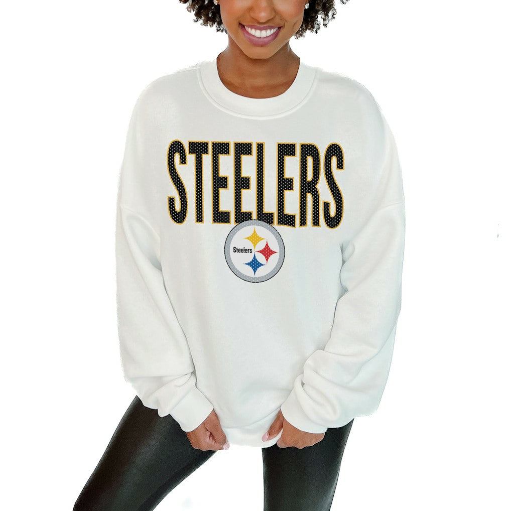 Pittsburgh Steelers Gameday Couture Women's Just Go With It Oversized Long Sleeve Crewneck Sweatshirt – White | NFL