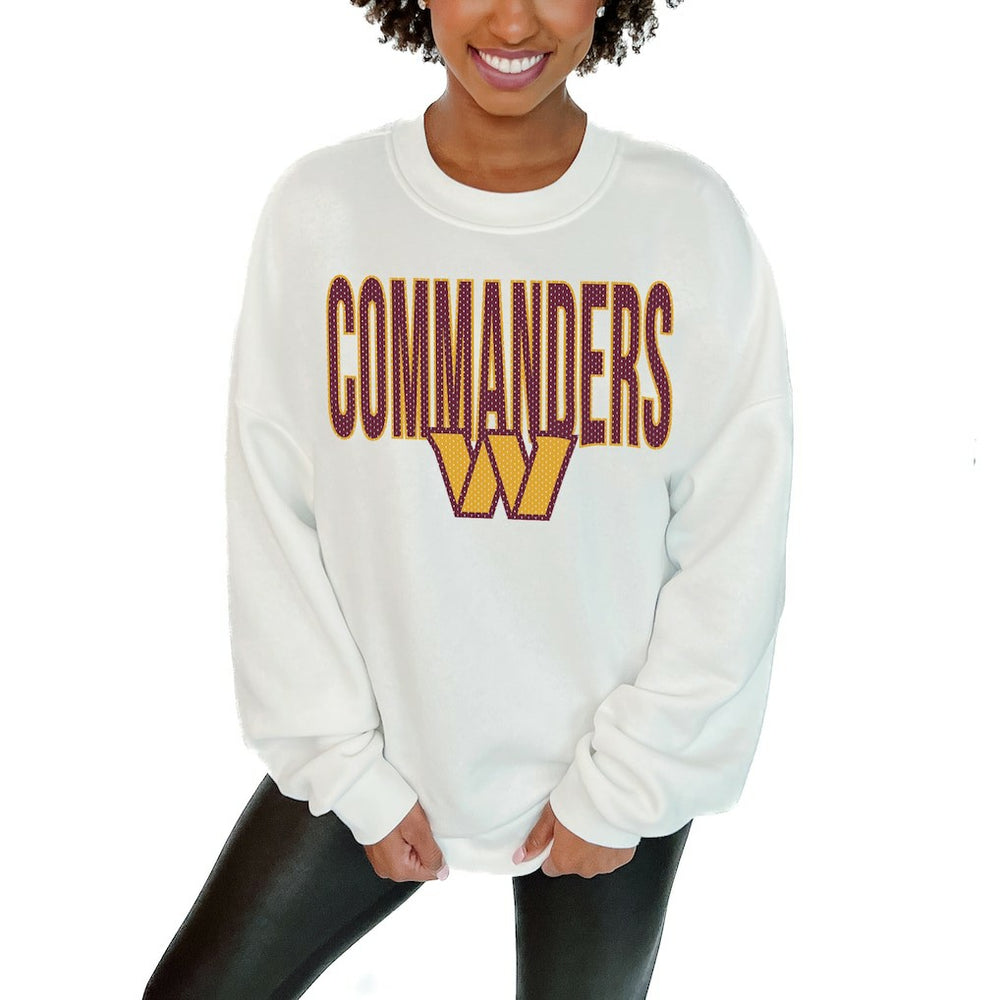 Washington Commanders Gameday Couture Women's Just Go With It Oversized Long Sleeve Crewneck Sweatshirt – White | NFL