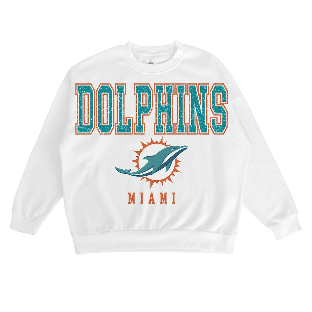 Miami Dolphins Gameday Couture Women's Sunday Drives Oversized Crewneck Pullover Sweatshirt – White | NFL