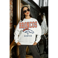Denver Broncos Gameday Couture Women's Sunday Drives Oversized Crewneck Pullover Sweatshirt – White | NFL