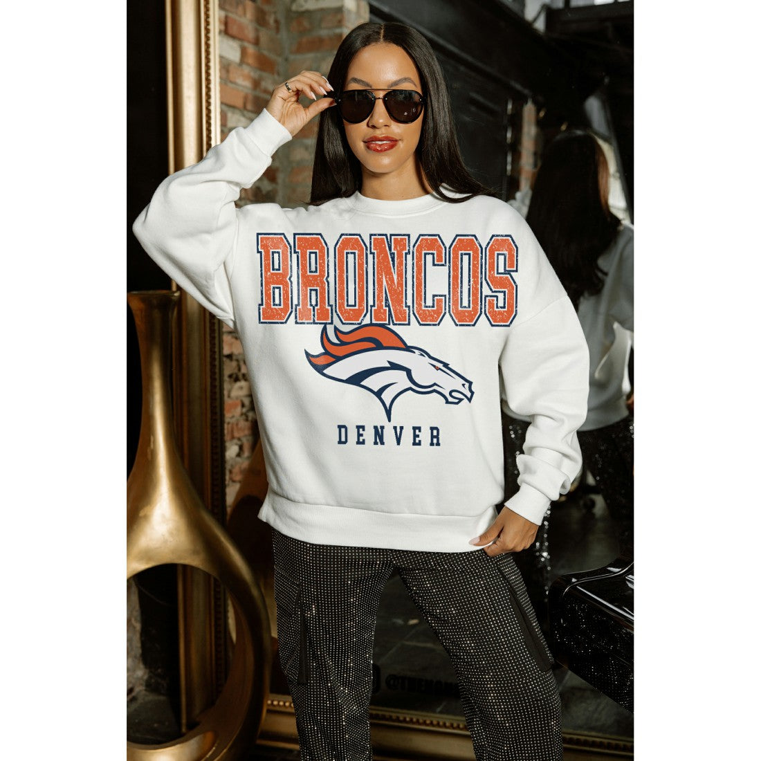 Denver Broncos Gameday Couture Women's Sunday Drives Oversized Crewneck Pullover Sweatshirt – White | NFL