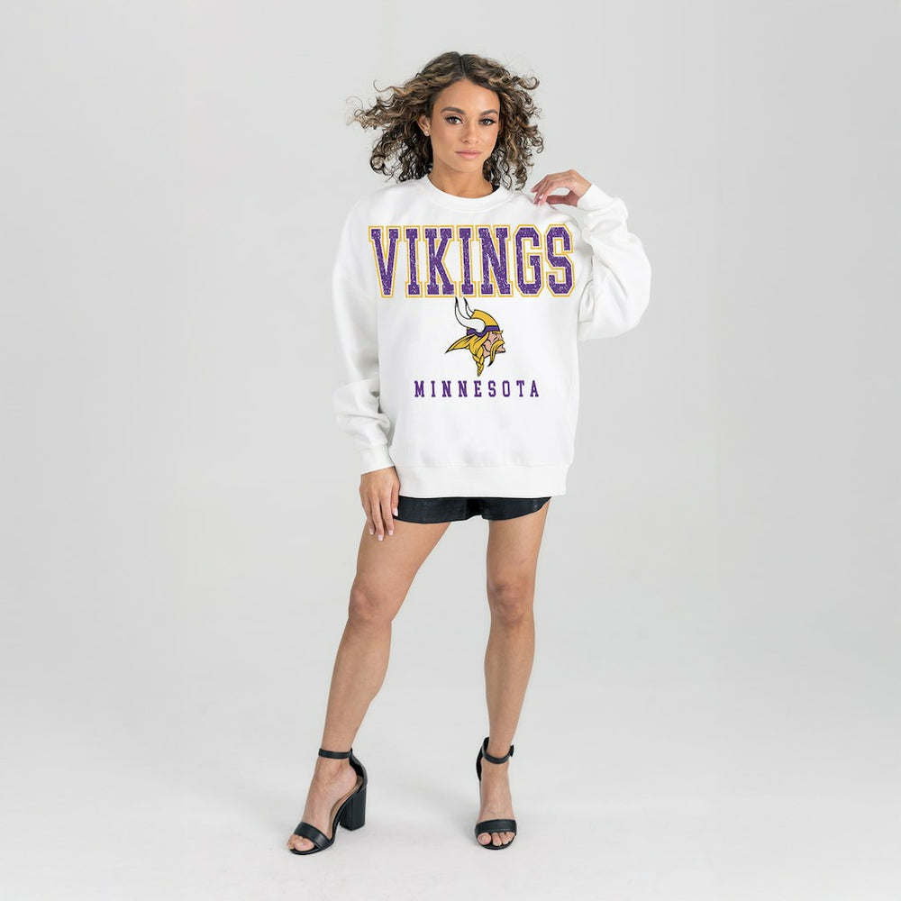 Minnesota Vikings Gameday Couture Women's Sunday Drives Oversized Crewneck Pullover Sweatshirt – White | NFL