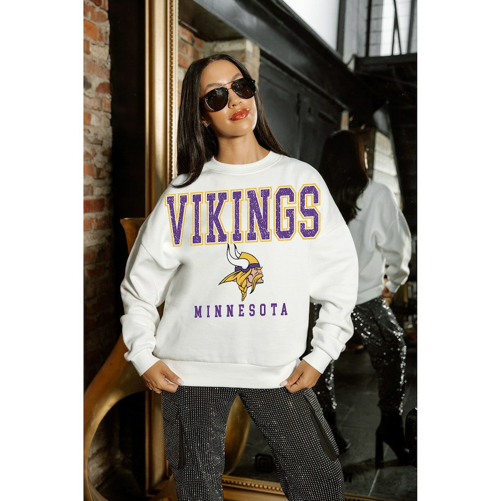 Minnesota Vikings Gameday Couture Women's Sunday Drives Oversized Crewneck Pullover Sweatshirt – White | NFL