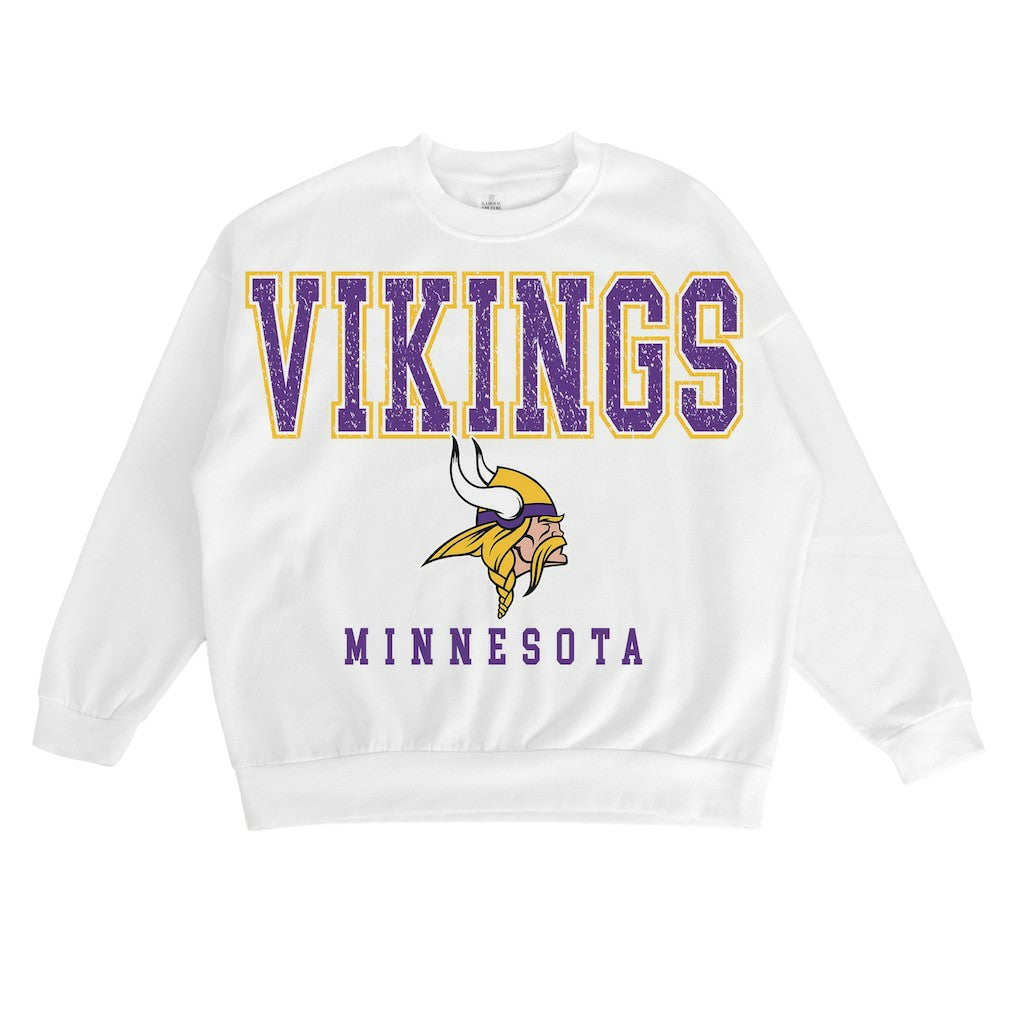 Minnesota Vikings Gameday Couture Women's Sunday Drives Oversized Crewneck Pullover Sweatshirt – White | NFL