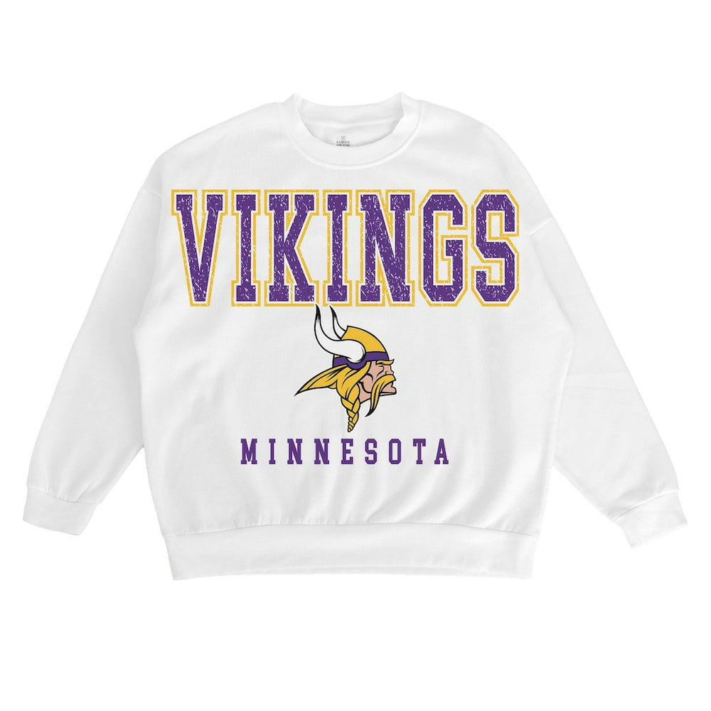 Minnesota Vikings Gameday Couture Women's Sunday Drives Oversized Crewneck Pullover Sweatshirt – White | NFL