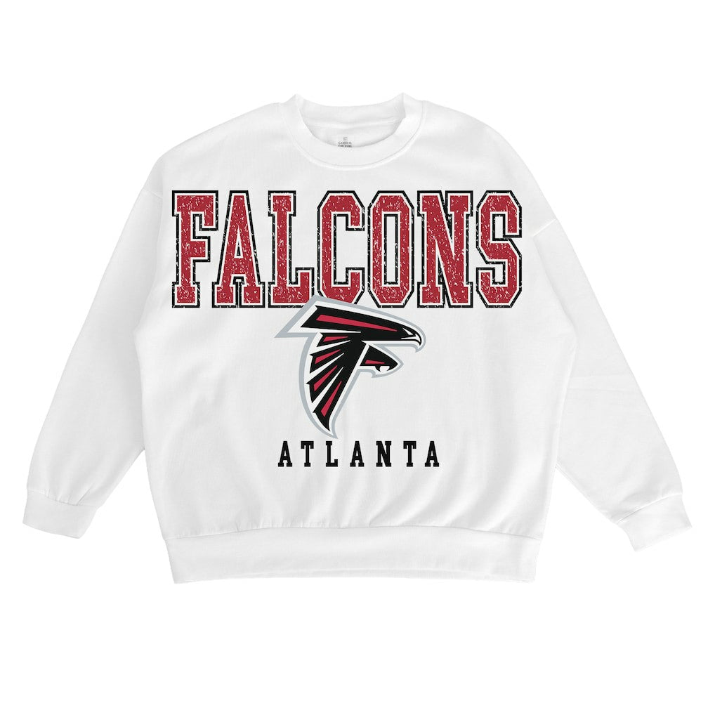 Atlanta Falcons Gameday Couture Women's Sunday Drives Oversized Crewneck Pullover Sweatshirt – White | NFL