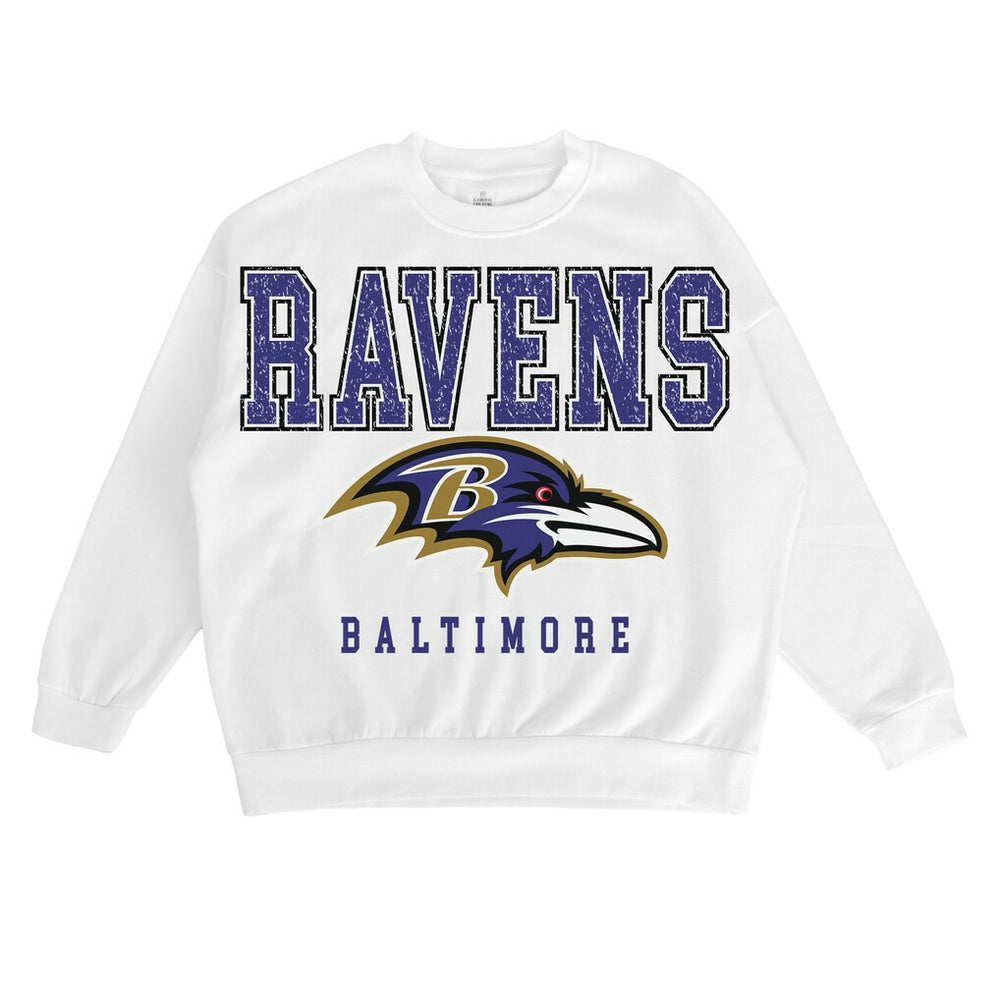 Baltimore Ravens Gameday Couture Women's Sunday Drives Oversized Crewneck Pullover Sweatshirt – White | NFL
