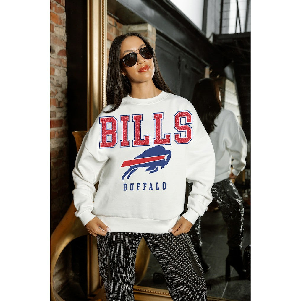 Buffalo Bills Gameday Couture Women's Sunday Drives Oversized Crewneck Pullover Sweatshirt – White | NFL