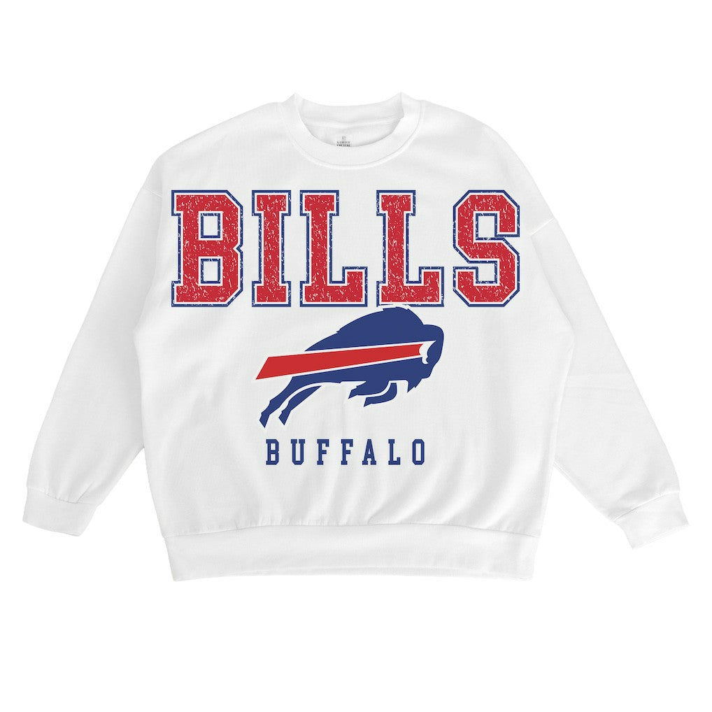 Buffalo Bills Gameday Couture Women's Sunday Drives Oversized Crewneck Pullover Sweatshirt – White | NFL