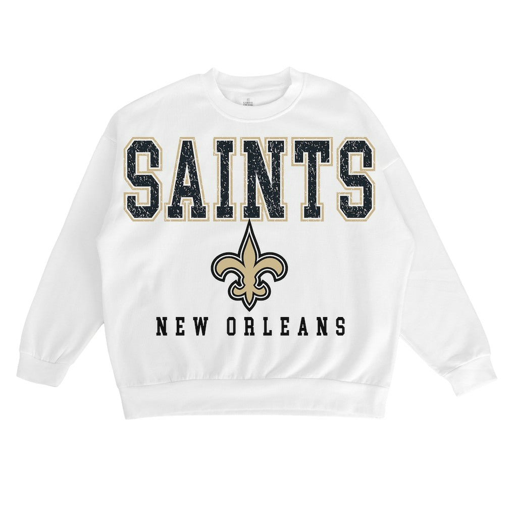 New Orleans Saints Gameday Couture Women's Sunday Drives Oversized Crewneck Pullover Sweatshirt – White | NFL