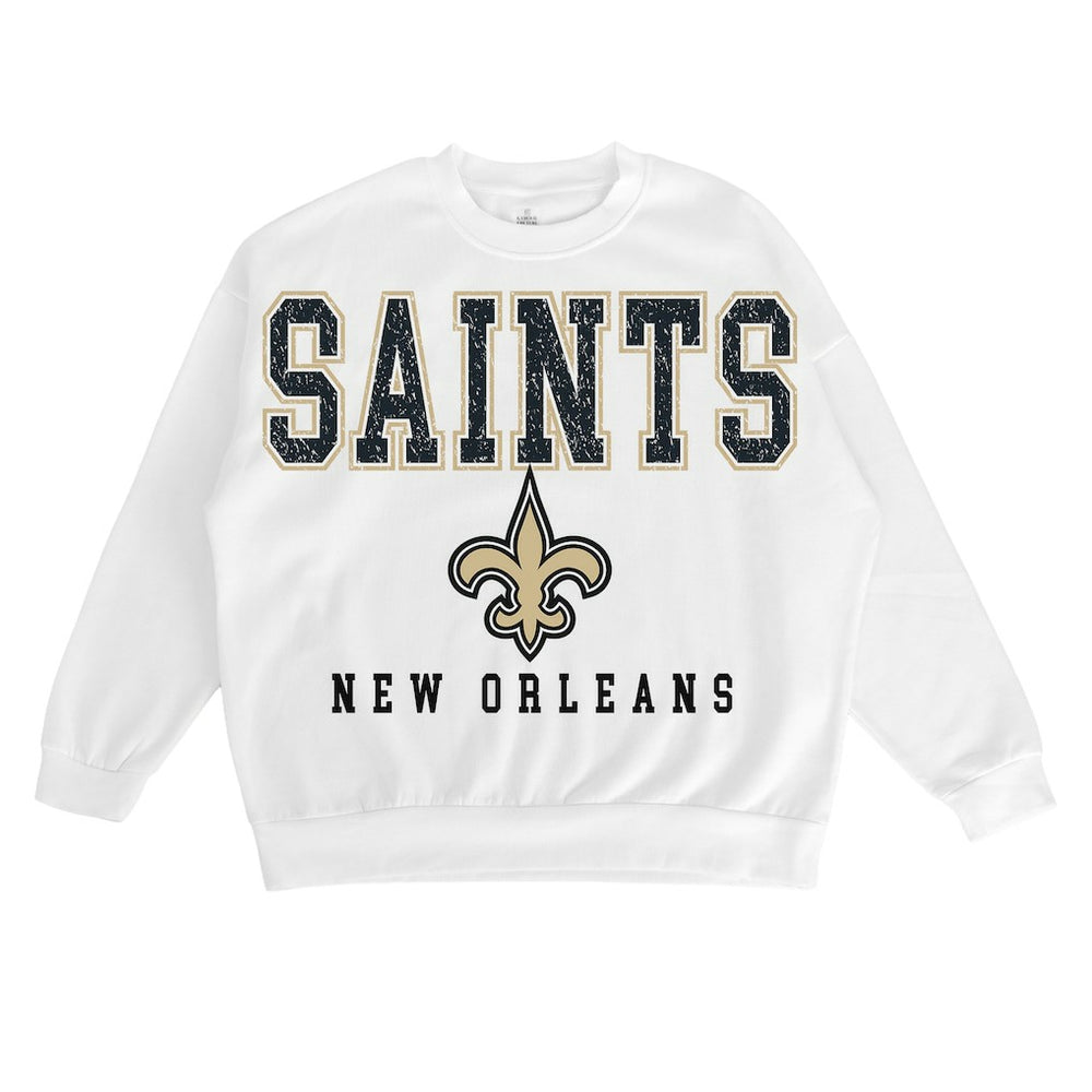 New Orleans Saints Gameday Couture Women's Sunday Drives Oversized Crewneck Pullover Sweatshirt – White | NFL