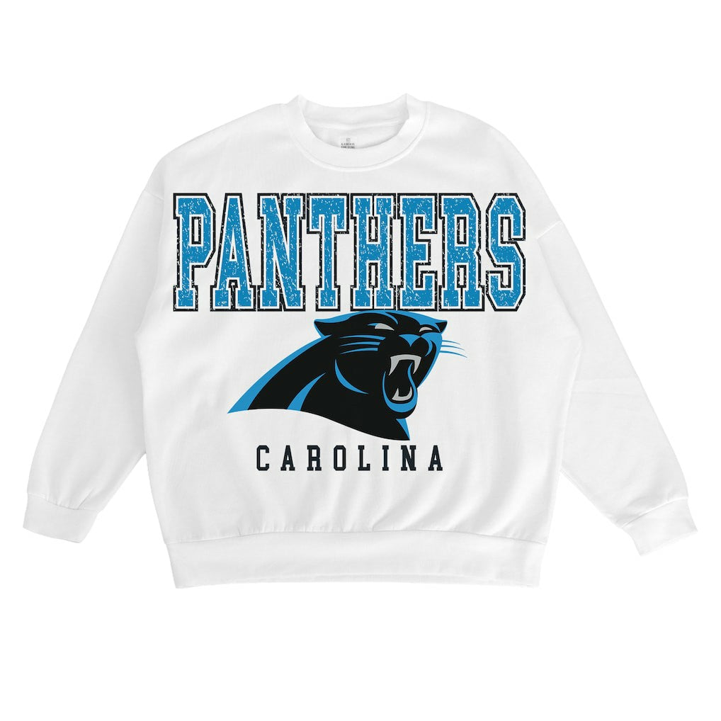 Carolina Panthers Gameday Couture Women's Sunday Drives Oversized Crewneck Pullover Sweatshirt – White | NFL