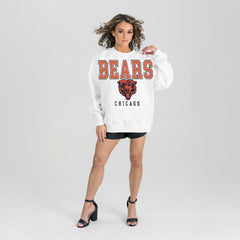 Chicago Bears Gameday Couture Women's Sunday Drives Oversized Crewneck Pullover Sweatshirt – White | NFL