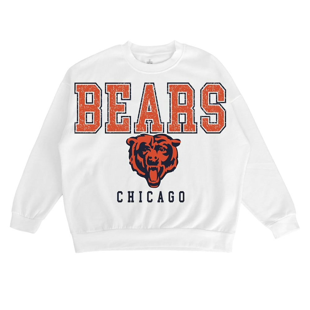 Chicago Bears Gameday Couture Women's Sunday Drives Oversized Crewneck Pullover Sweatshirt – White | NFL