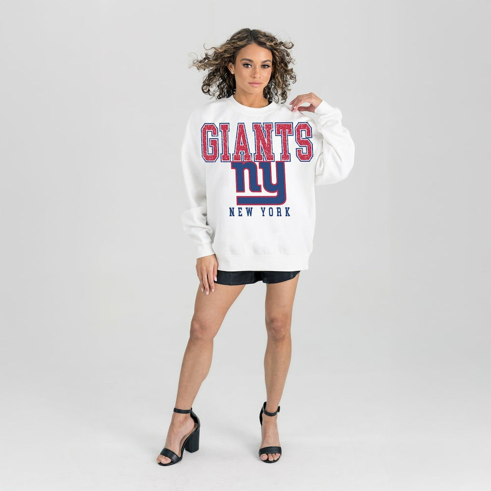New York Giants Gameday Couture Women's Sunday Drives Oversized Crewneck Pullover Sweatshirt – White | NFL