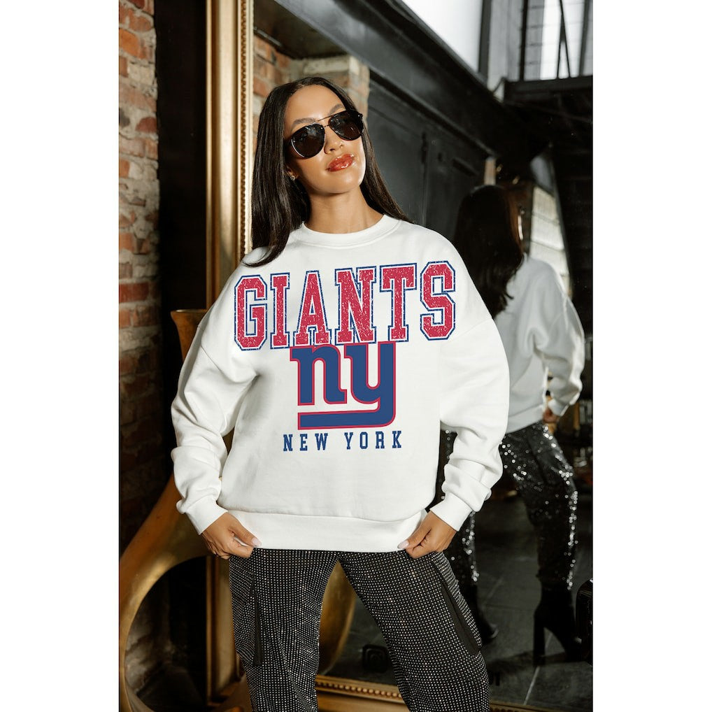 New York Giants Gameday Couture Women's Sunday Drives Oversized Crewneck Pullover Sweatshirt – White | NFL
