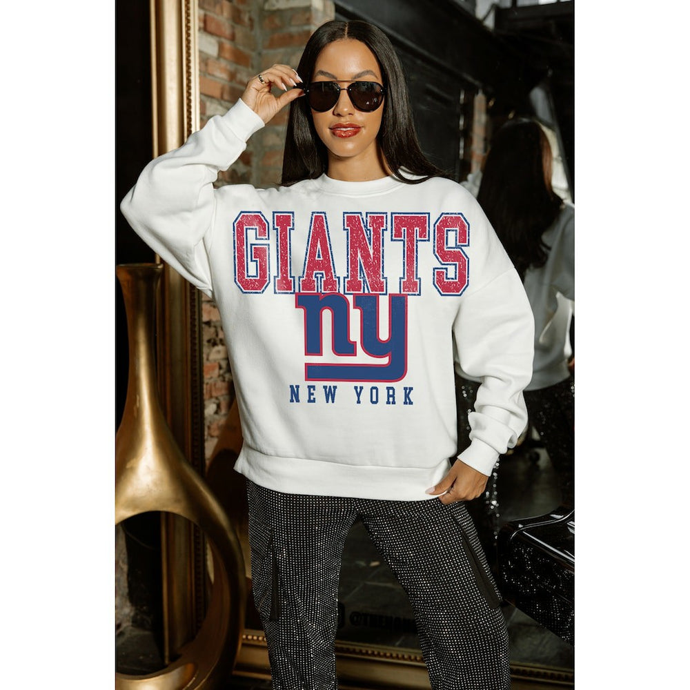 New York Giants Gameday Couture Women's Sunday Drives Oversized Crewneck Pullover Sweatshirt – White | NFL