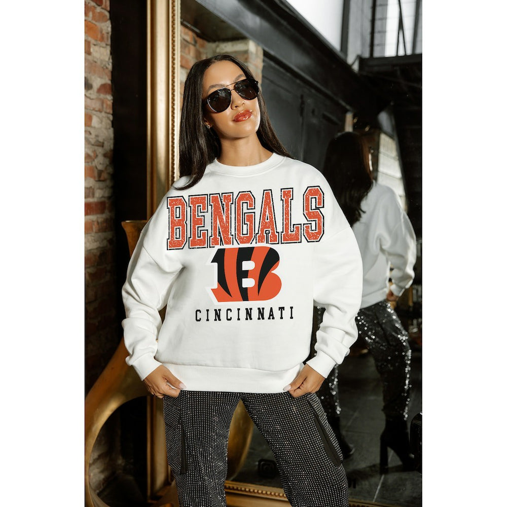 Cincinnati Bengals Gameday Couture Women's Sunday Drives Oversized Crewneck Pullover Sweatshirt – White | NFL