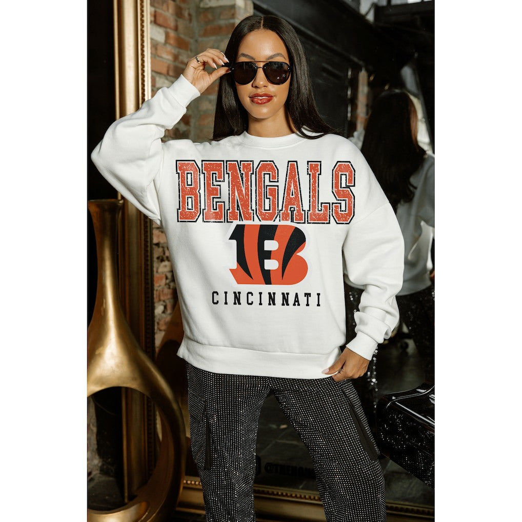 Cincinnati Bengals Gameday Couture Women's Sunday Drives Oversized Crewneck Pullover Sweatshirt – White | NFL