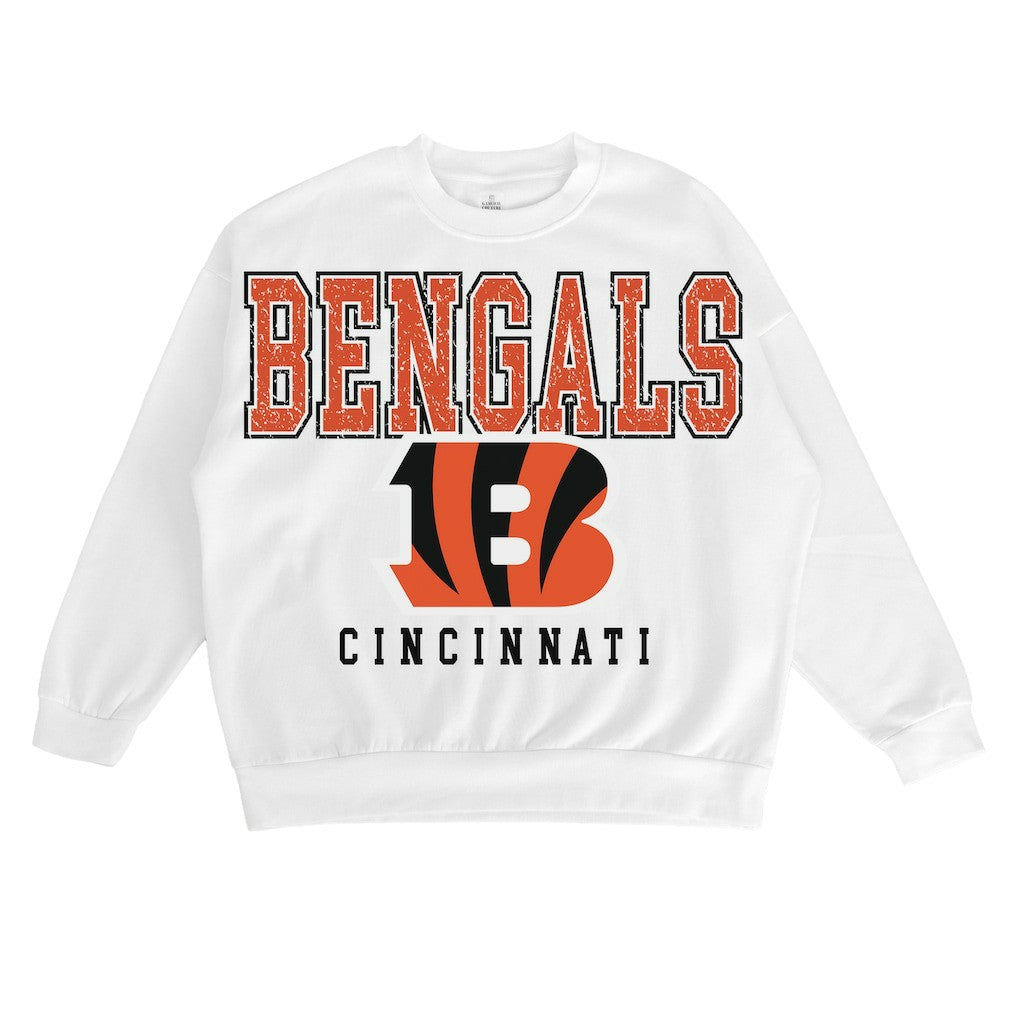 Cincinnati Bengals Gameday Couture Women's Sunday Drives Oversized Crewneck Pullover Sweatshirt – White | NFL