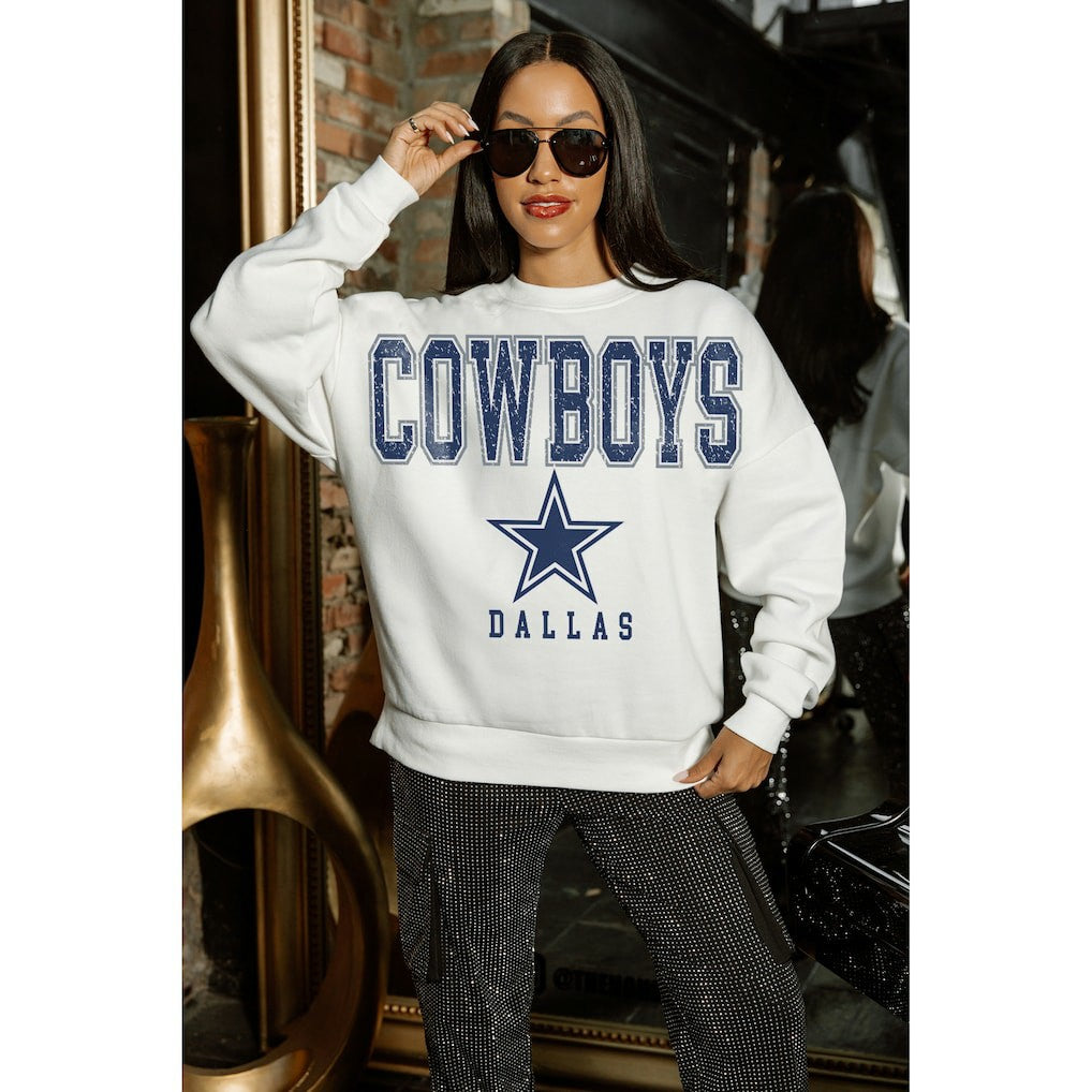 Dallas Cowboys Gameday Couture Women's Sunday Drives Oversized Crewneck Pullover Sweatshirt – White | NFL