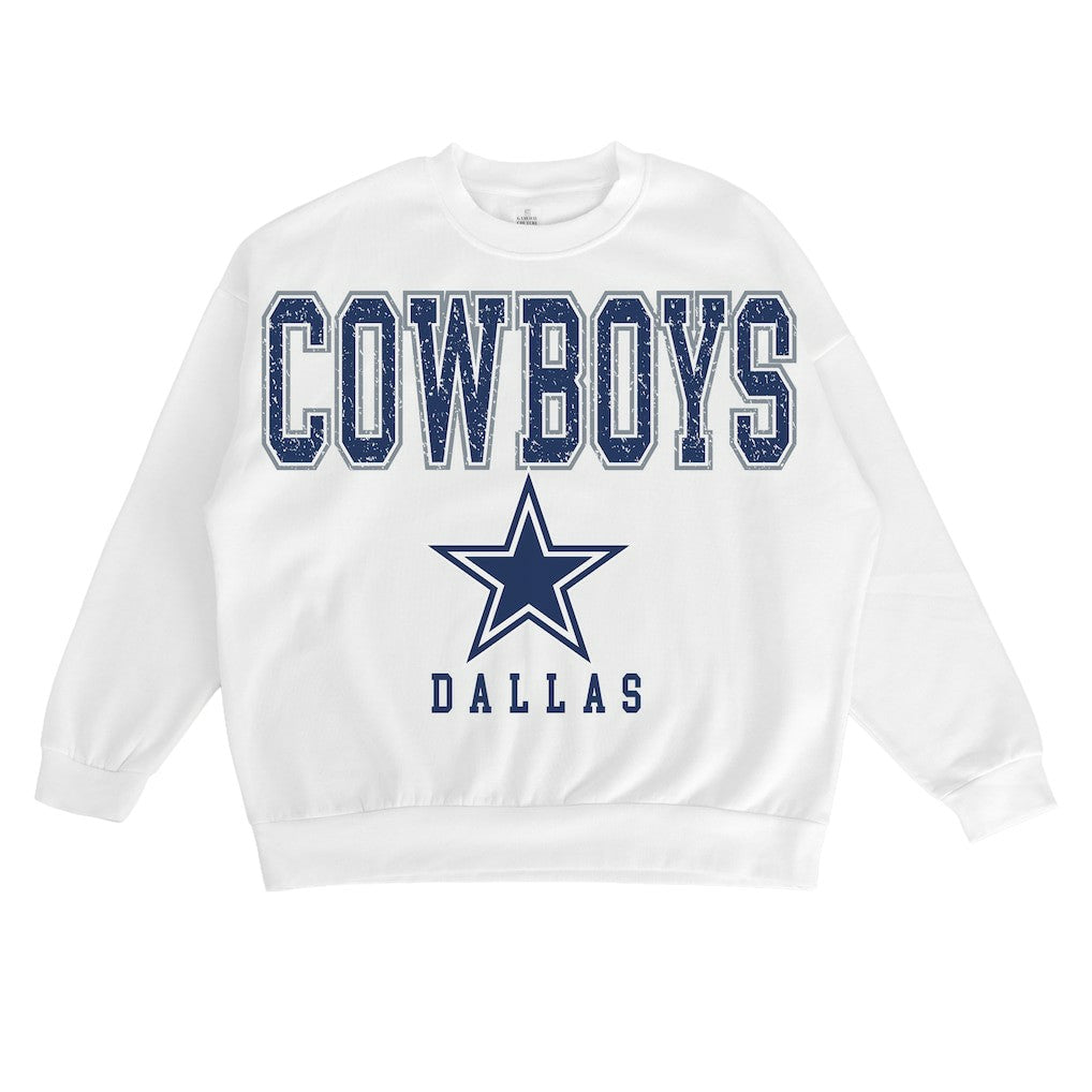Dallas Cowboys Gameday Couture Women's Sunday Drives Oversized Crewneck Pullover Sweatshirt – White | NFL