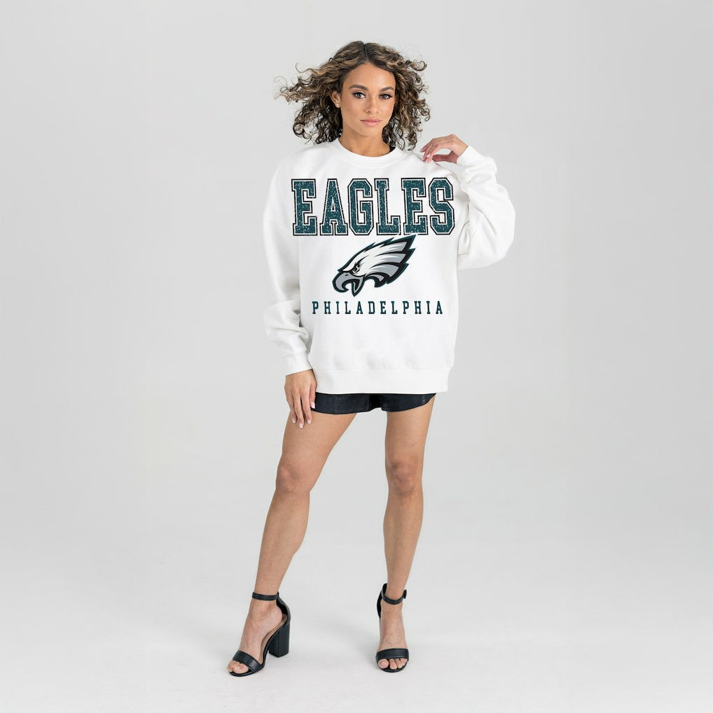 Philadelphia Eagles Gameday Couture Women's Sunday Drives Oversized Crewneck Pullover Sweatshirt – White | NFL