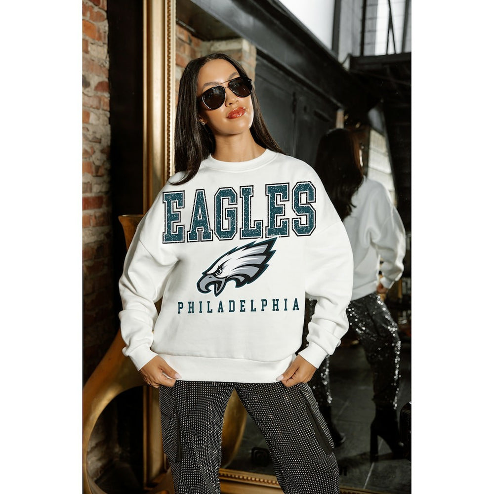 Philadelphia Eagles Gameday Couture Women's Sunday Drives Oversized Crewneck Pullover Sweatshirt – White | NFL