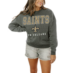 New Orleans Saints Gameday Couture Women's Oversized Bring The Energy Pullover Sweatshirt – Charcoal | NFL