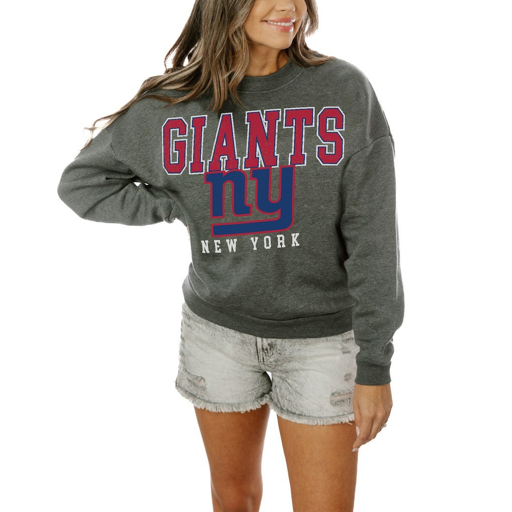 New York Giants Gameday Couture Women's Oversized Bring The Energy Pullover Sweatshirt – Charcoal | NFL
