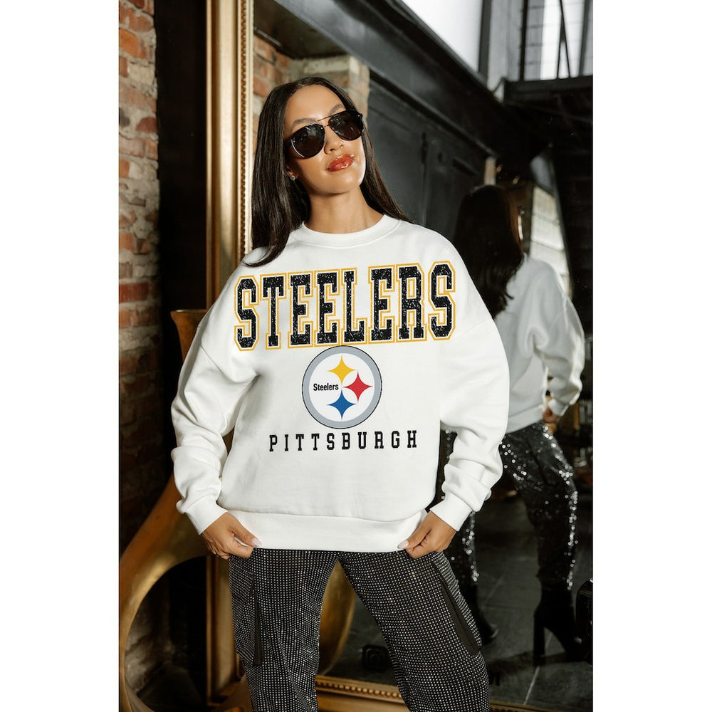 Pittsburgh Steelers Gameday Couture Women's Sunday Drives Oversized Crewneck Pullover Sweatshirt – White | NFL