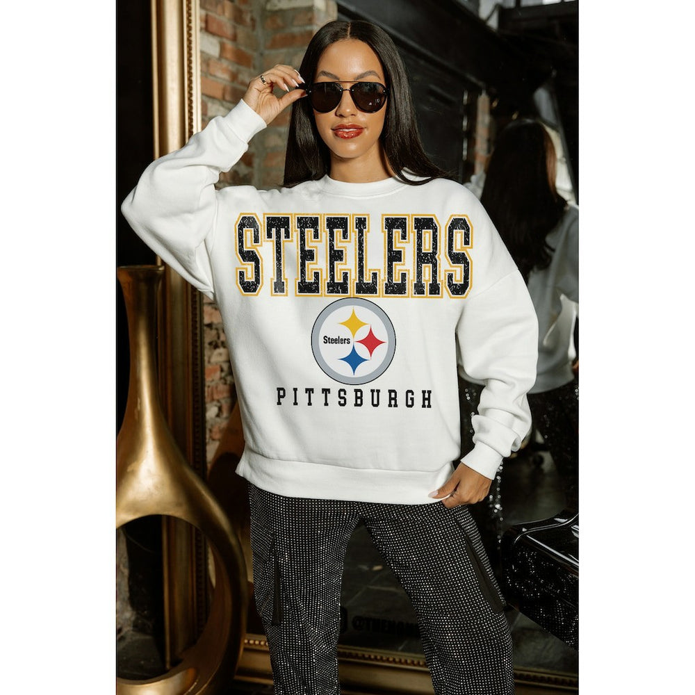 Pittsburgh Steelers Gameday Couture Women's Sunday Drives Oversized Crewneck Pullover Sweatshirt – White | NFL