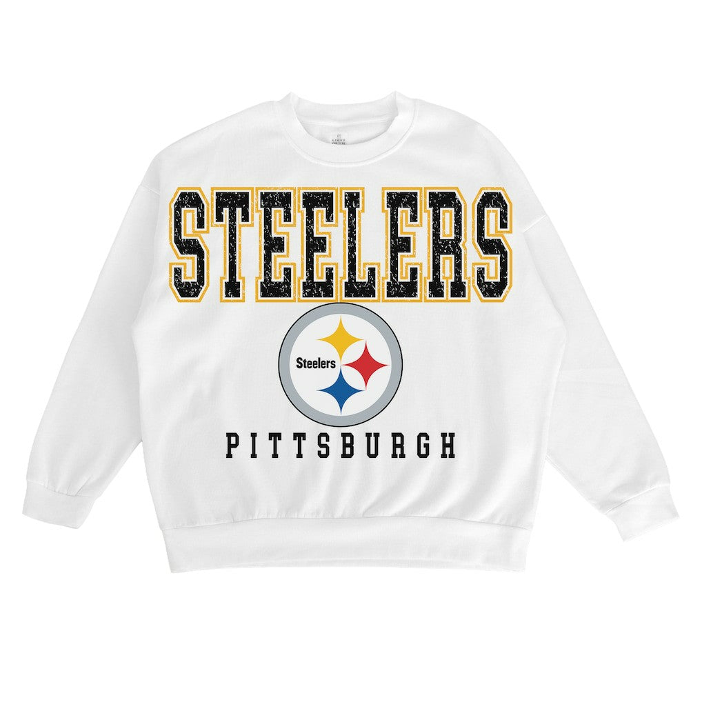 Pittsburgh Steelers Gameday Couture Women's Sunday Drives Oversized Crewneck Pullover Sweatshirt – White | NFL