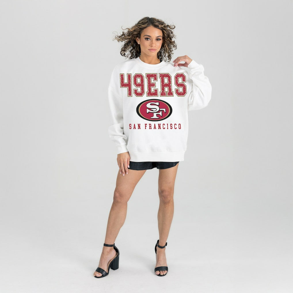 San Francisco 49ers Gameday Couture Women's Sunday Drives Oversized Crewneck Pullover Sweatshirt – White | NFL