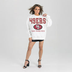 San Francisco 49ers Gameday Couture Women's Sunday Drives Oversized Crewneck Pullover Sweatshirt – White | NFL