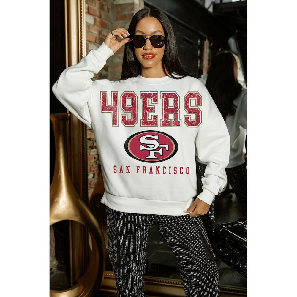 San Francisco 49ers Gameday Couture Women's Sunday Drives Oversized Crewneck Pullover Sweatshirt – White | NFL