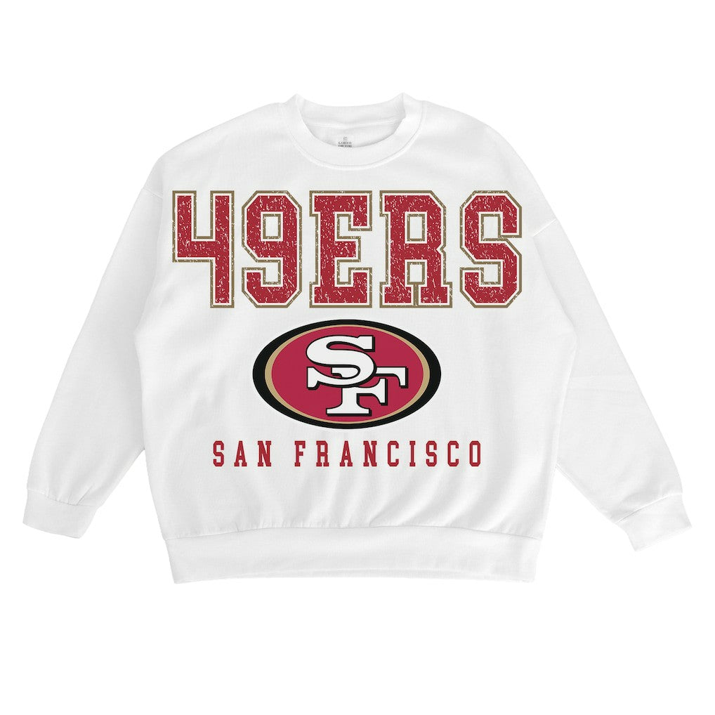 San Francisco 49ers Gameday Couture Women's Sunday Drives Oversized Crewneck Pullover Sweatshirt – White | NFL