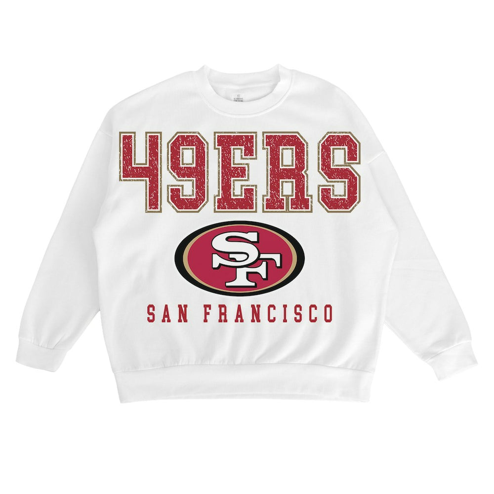 San Francisco 49ers Gameday Couture Women's Sunday Drives Oversized Crewneck Pullover Sweatshirt – White | NFL