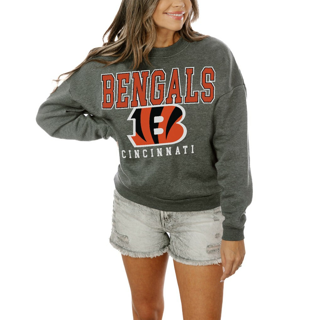 Cincinnati Bengals Gameday Couture Women's Oversized Bring The Energy Pullover Sweatshirt – Charcoal | NFL