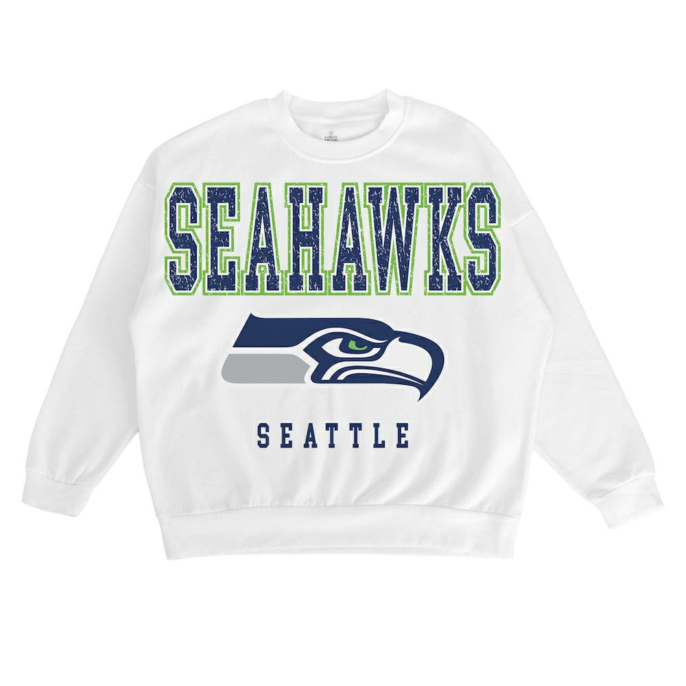 Seattle Seahawks Gameday Couture Women's Sunday Drives Oversized Crewneck Pullover Sweatshirt – White | NFL