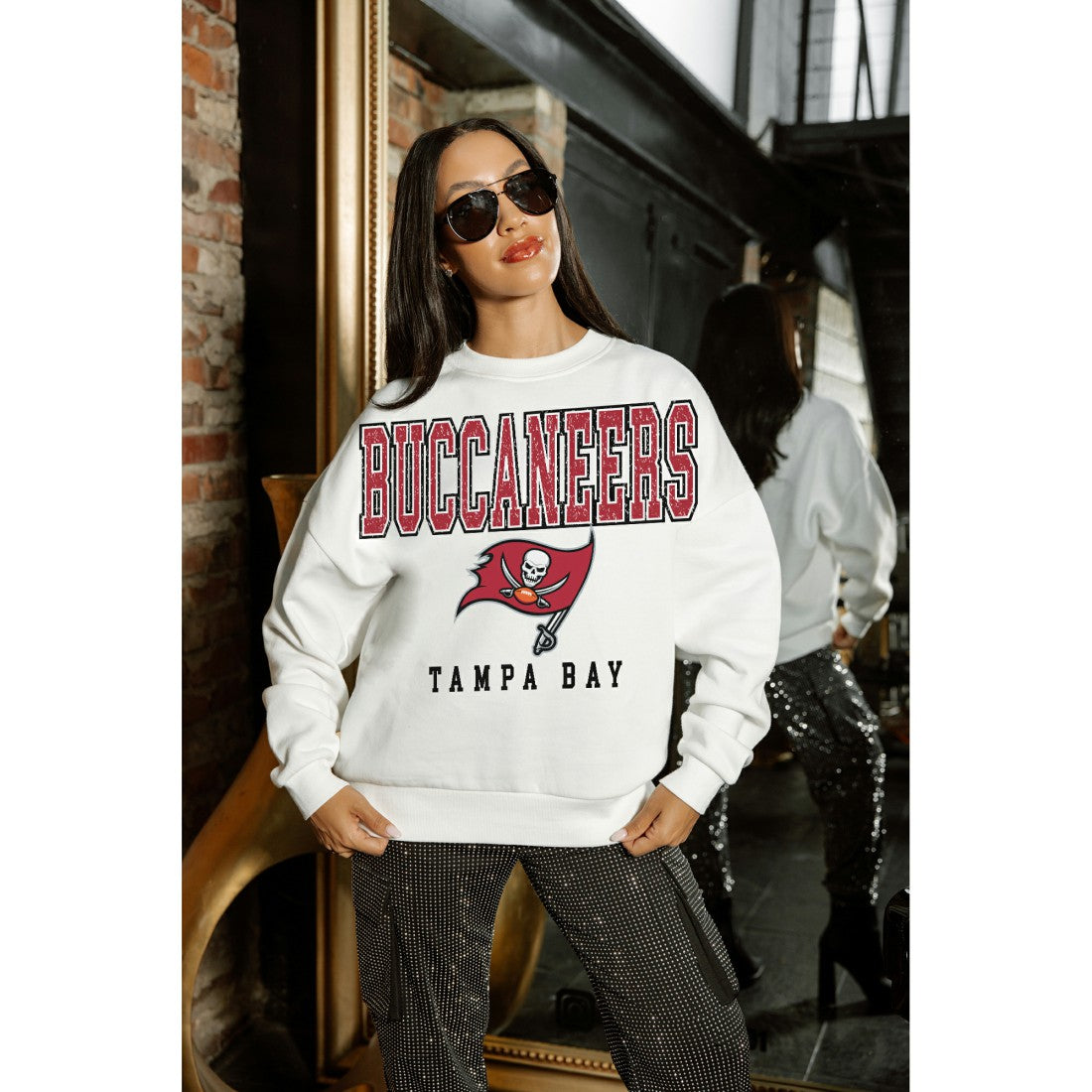 Tampa Bay Buccaneers Gameday Couture Women's Sunday Drives Oversized Crewneck Pullover Sweatshirt – White | NFL