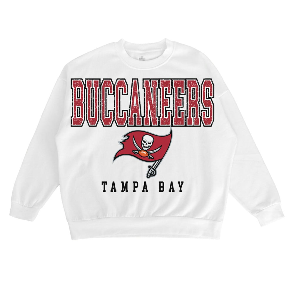 Tampa Bay Buccaneers Gameday Couture Women's Sunday Drives Oversized Crewneck Pullover Sweatshirt – White | NFL