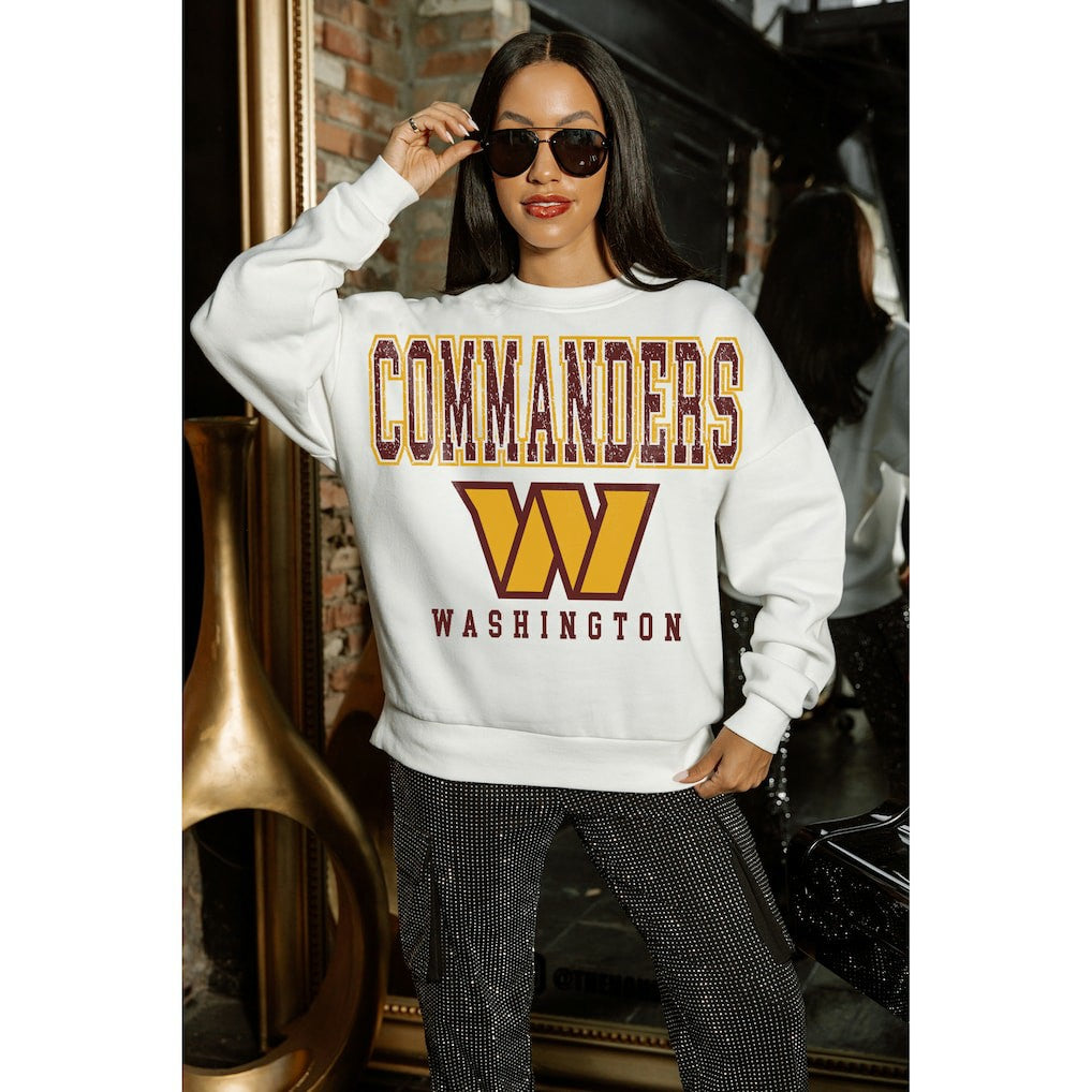 Washington Commanders Gameday Couture Women's Sunday Drives Oversized Crewneck Pullover Sweatshirt – White | NFL