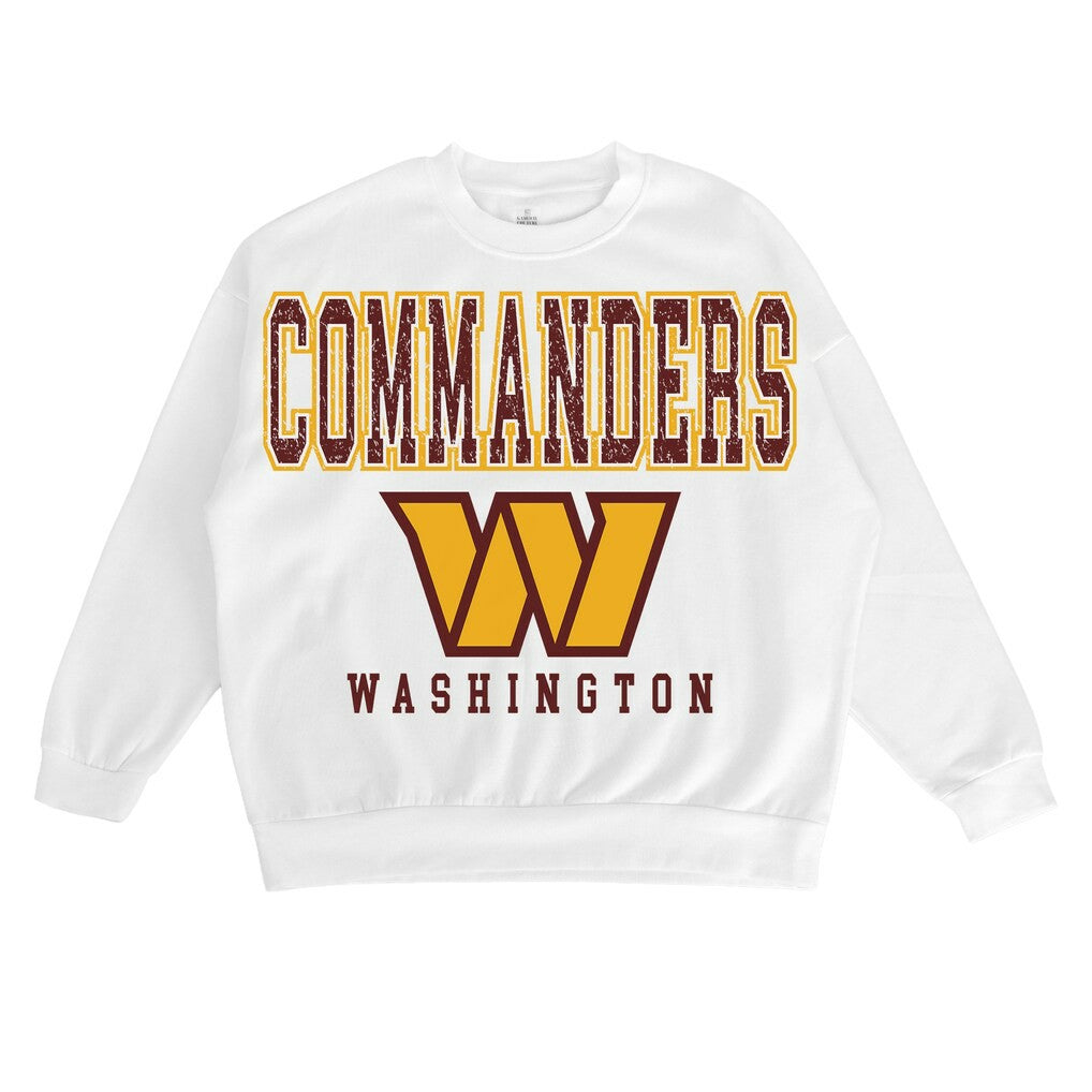 Washington Commanders Gameday Couture Women's Sunday Drives Oversized Crewneck Pullover Sweatshirt – White | NFL